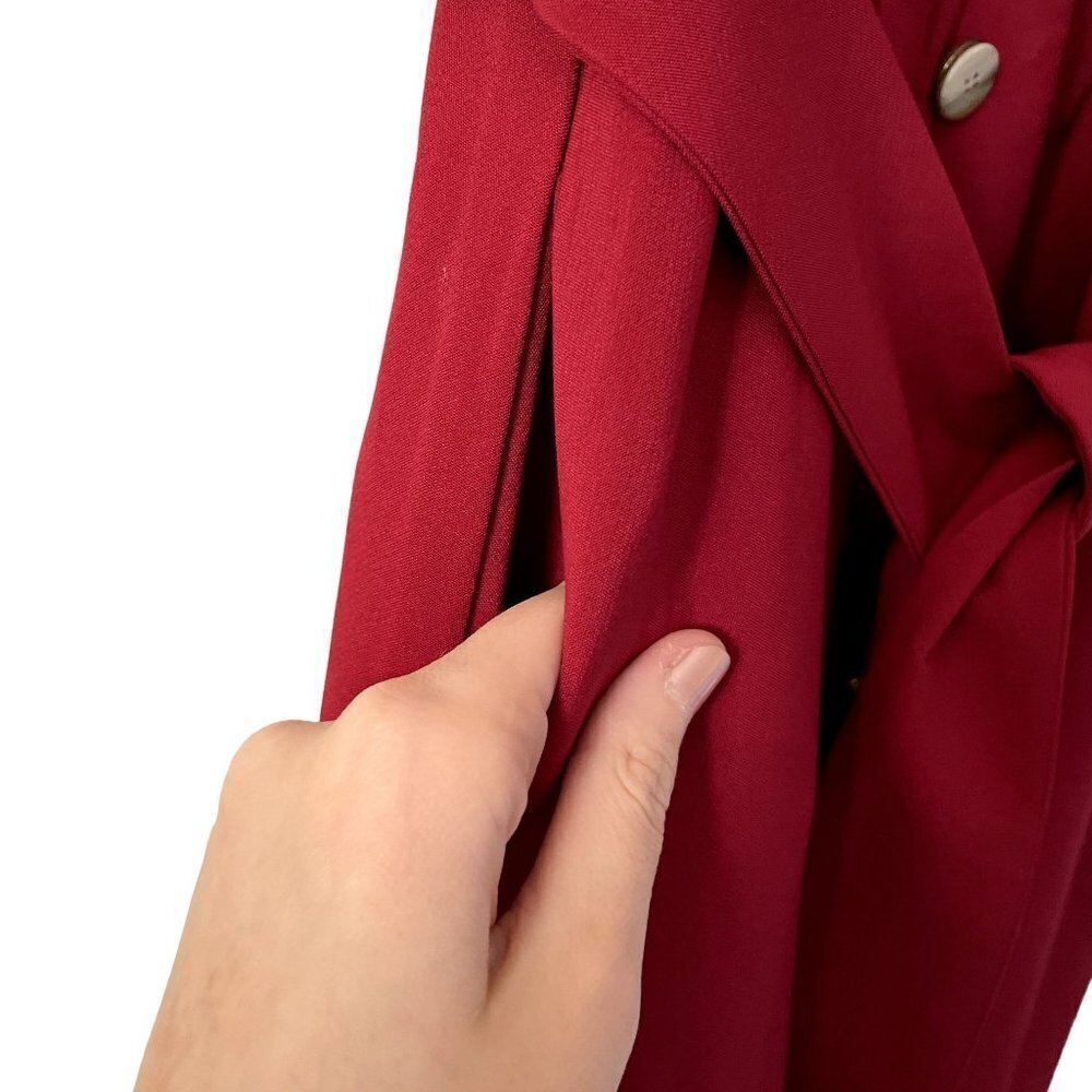 Vintage classic red dress sailor neckline full skirt pockets sleeveless belt - Picture 4 of 7